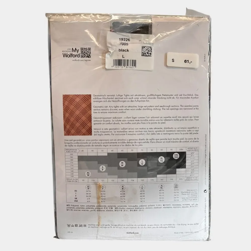 NWT WOLFORD Bobbi Tights Black Size Large